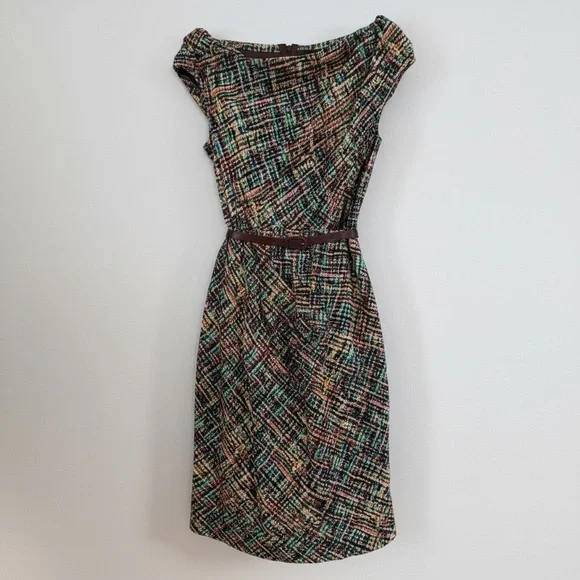 Byron Lars Beauty Mark Draped Shoulder Tweed-Inspired Silk Blend Dress – Size 4 - Picture 2 of 10
